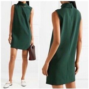 Theory 4 Slit Collar sheath dress Admiral Crepe Collar in Emerald green
